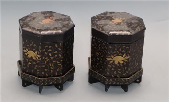 A pair of Japanese lacquered boxes and covers